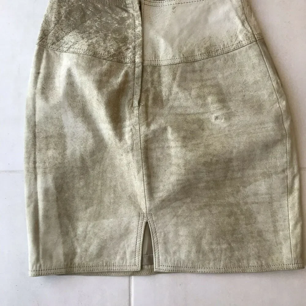 Winlit Vintage Distressed Leather Mini Pencil Straight Skirt